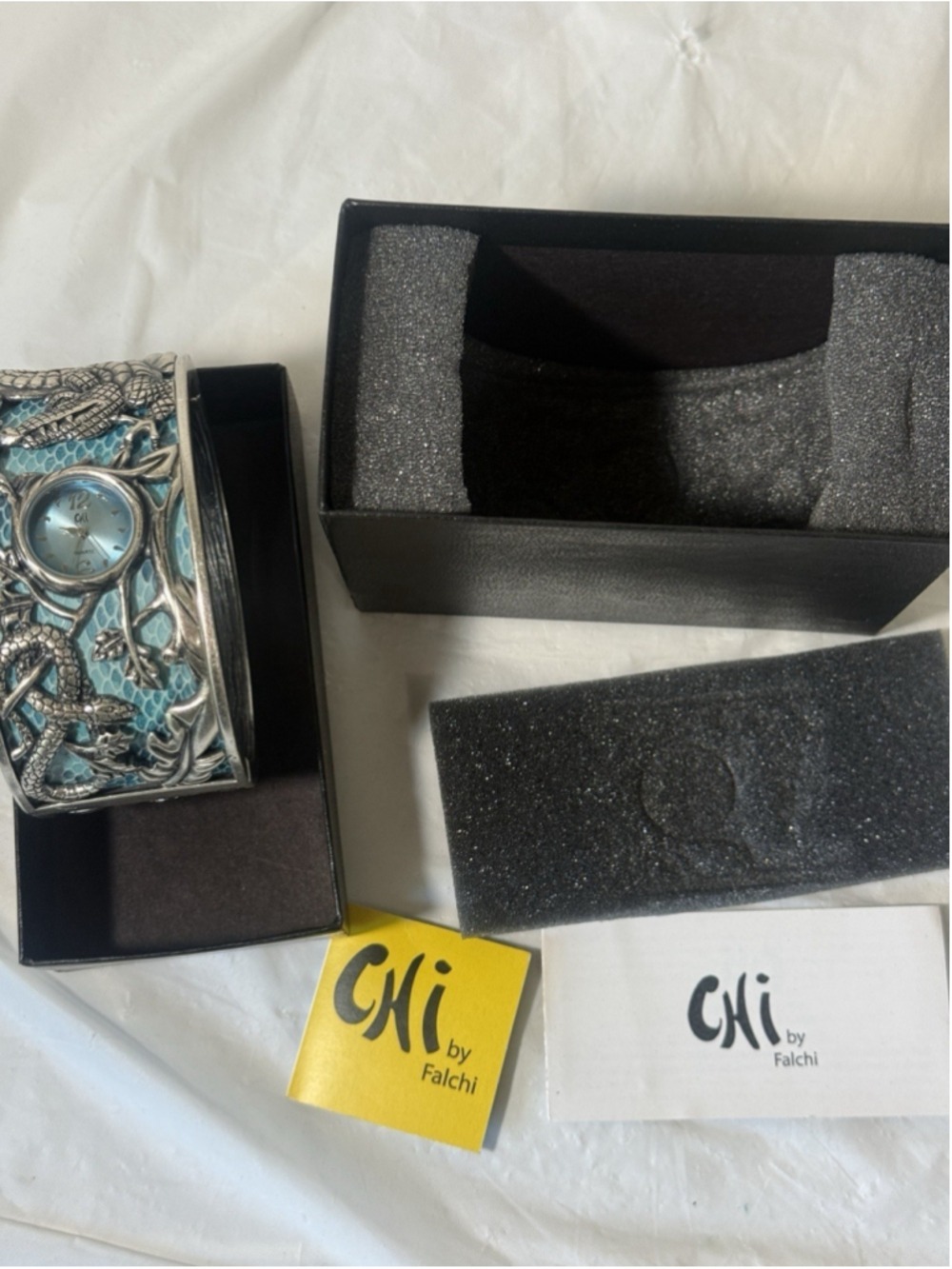 Chi By Falchi Garden Of Eden Silver tone Reptile Cuff Watch bangle BRACELET NEW - Picture 13 of 16